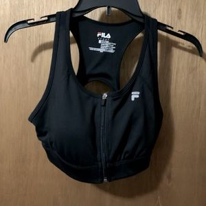 Fila brand Medium Black Sports Bra with Zipper Closure.